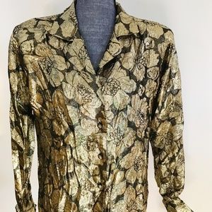 Anne Klein Gold Lame Floral Blouse